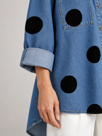 Women's Polka Dot Denim Shirt | Oversized Longline Button Front