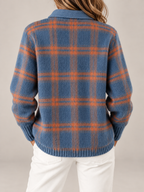 Women's Checked Knit Overshirt | Collared Button Front Cardigan