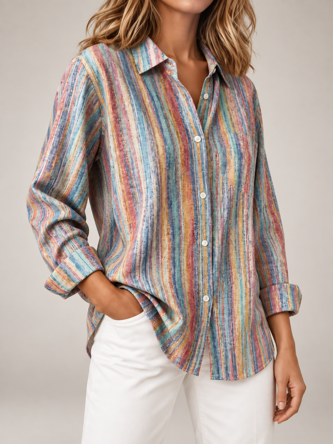 Women's Printed Cotton Shirt | Oversized Long Sleeve Button Front