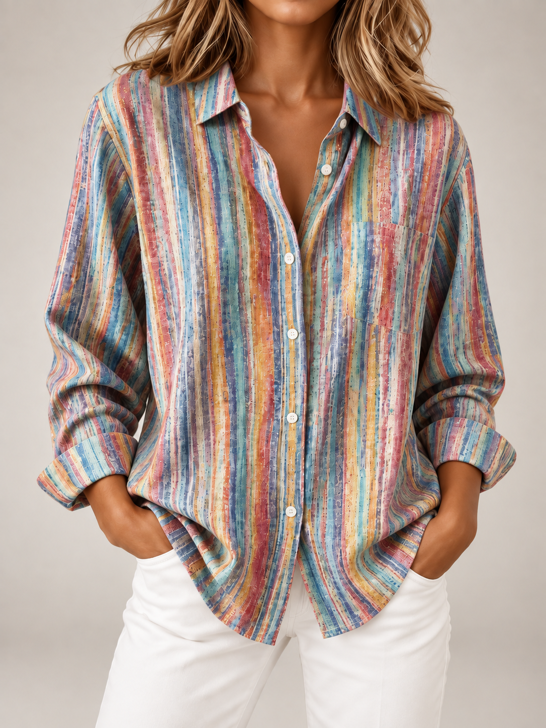 Women's Printed Cotton Shirt | Oversized Long Sleeve Button Front