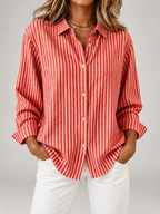 Women's Striped Cotton Shirt | Relaxed Long Sleeve Button Front