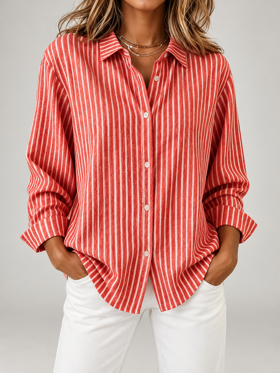 Women's Striped Cotton Shirt | Relaxed Long Sleeve Button Front