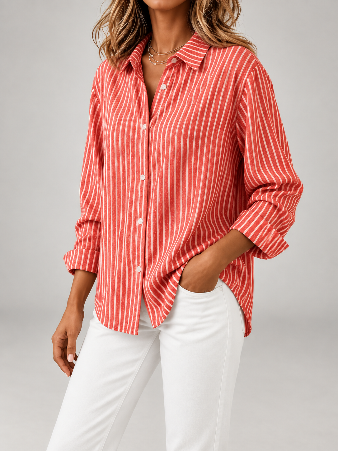 Women's Striped Cotton Shirt | Relaxed Long Sleeve Button Front