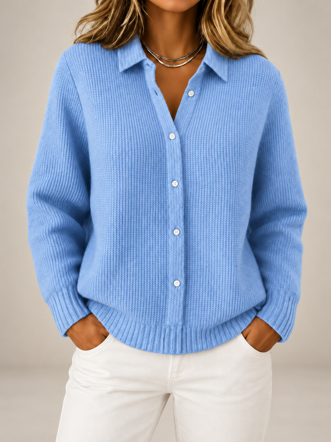 Women's Collared Knit Cardigan | Button Front Relaxed Overshirt