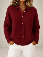 Women's Collared Knit Cardigan | Button Front Relaxed Overshirt