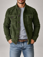 Men's Corduroy Jacket | Stand Collar Button Front Overshirt