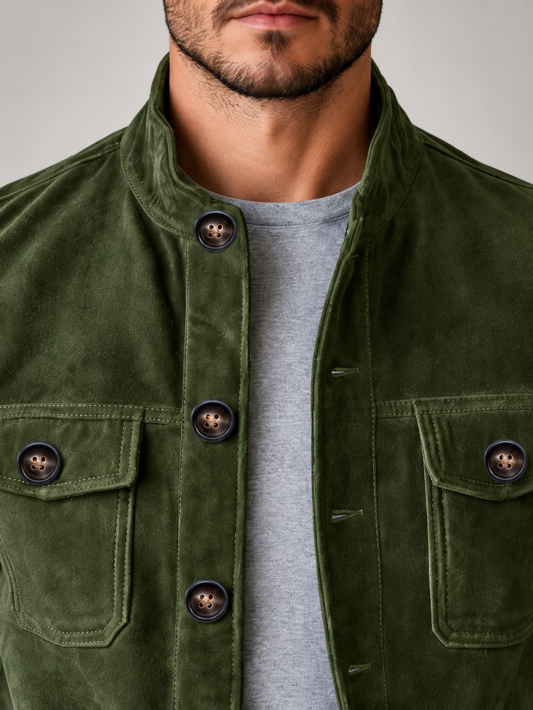Men's Corduroy Jacket | Stand Collar Button Front Overshirt