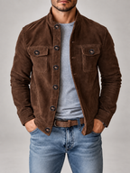 Men's Corduroy Jacket | Stand Collar Button Front Overshirt