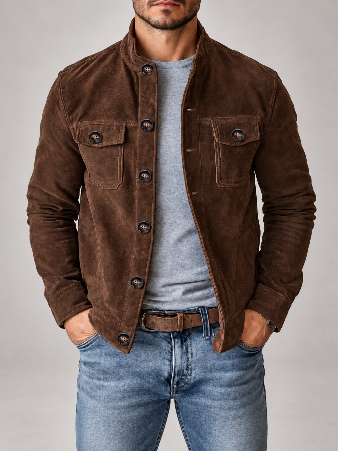 Men's Corduroy Jacket | Stand Collar Button Front Overshirt