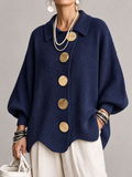 Women's Oversized Knit Cardigan Coat | Gold Button Scalloped Hem