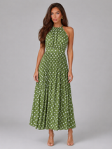 Women's Polka Dot Halter Midi Dress
