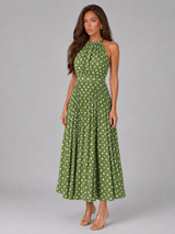 Women's Polka Dot Halter Midi Dress