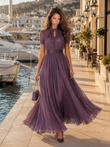 Women's Chiffon Lace Trim Maxi Dress