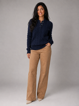 Women's Cable Knit Button Neck Sweater