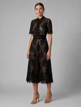 Women's Lace High Neck A Line Midi Dress