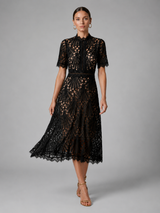 Women's Lace High Neck A Line Midi Dress