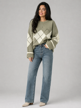 Women's Argyle Knit Crewneck Sweater Green