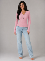 Women's Button Front Ribbed Knit Top