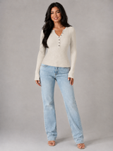 Women's Button Front Ribbed Knit Top