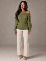 Women's Off Shoulder Fold-Over Sweater