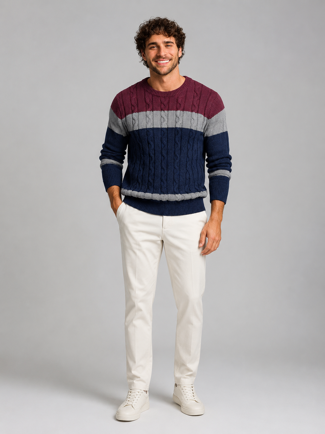 Men's Colour-Block Cable Knit Sweater