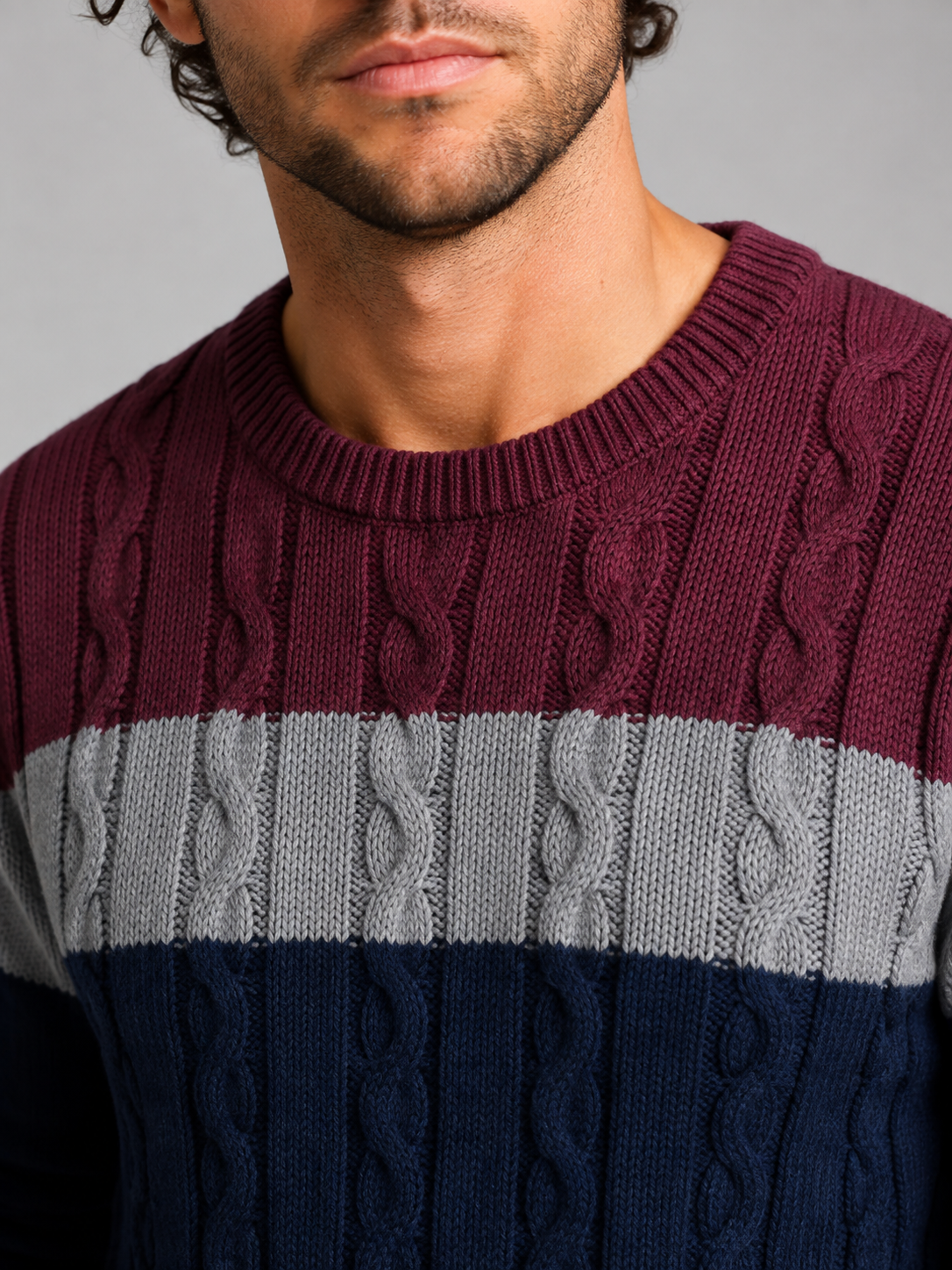 Men's Colour-Block Cable Knit Sweater