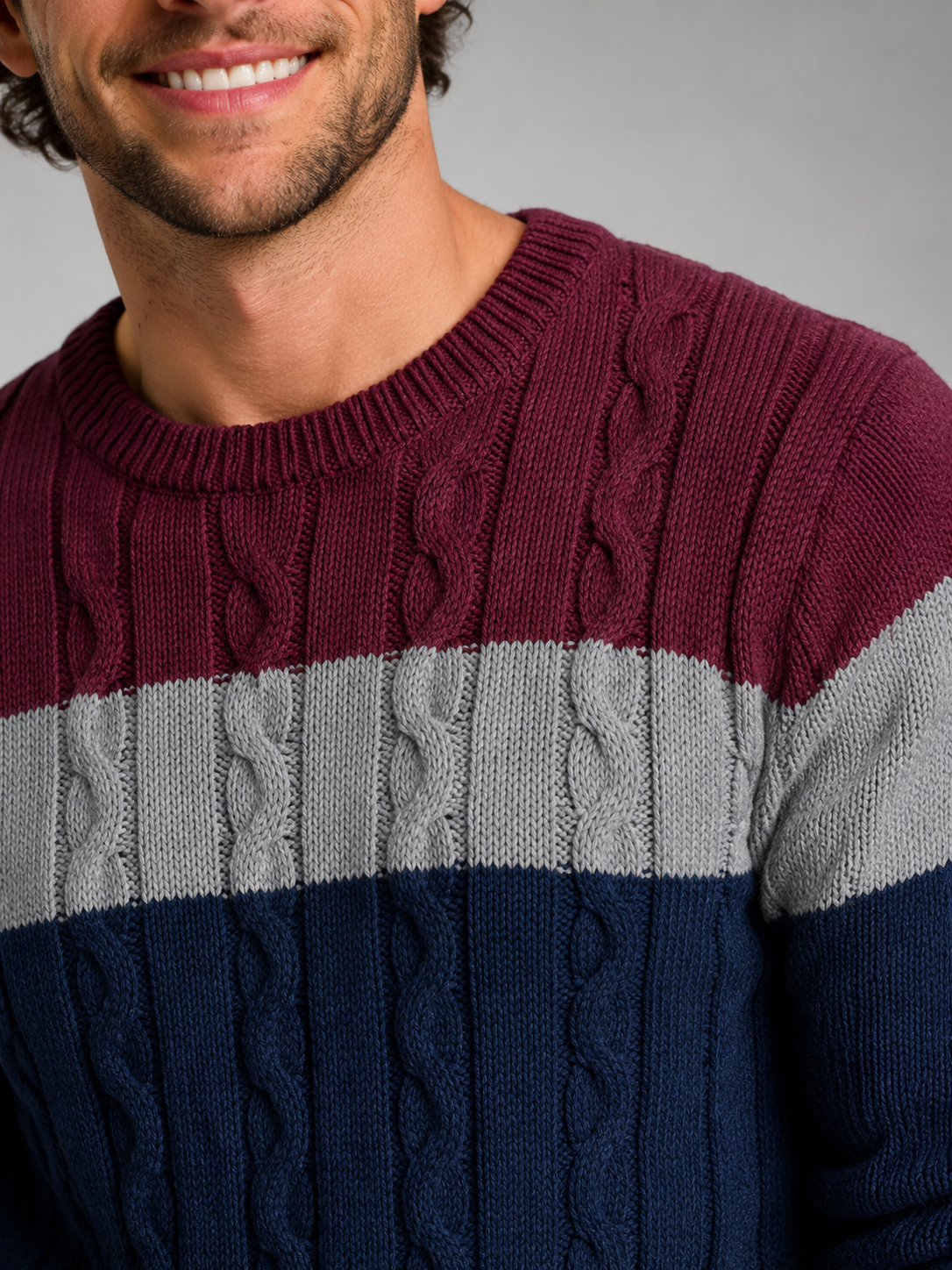 Men's Colour-Block Cable Knit Sweater