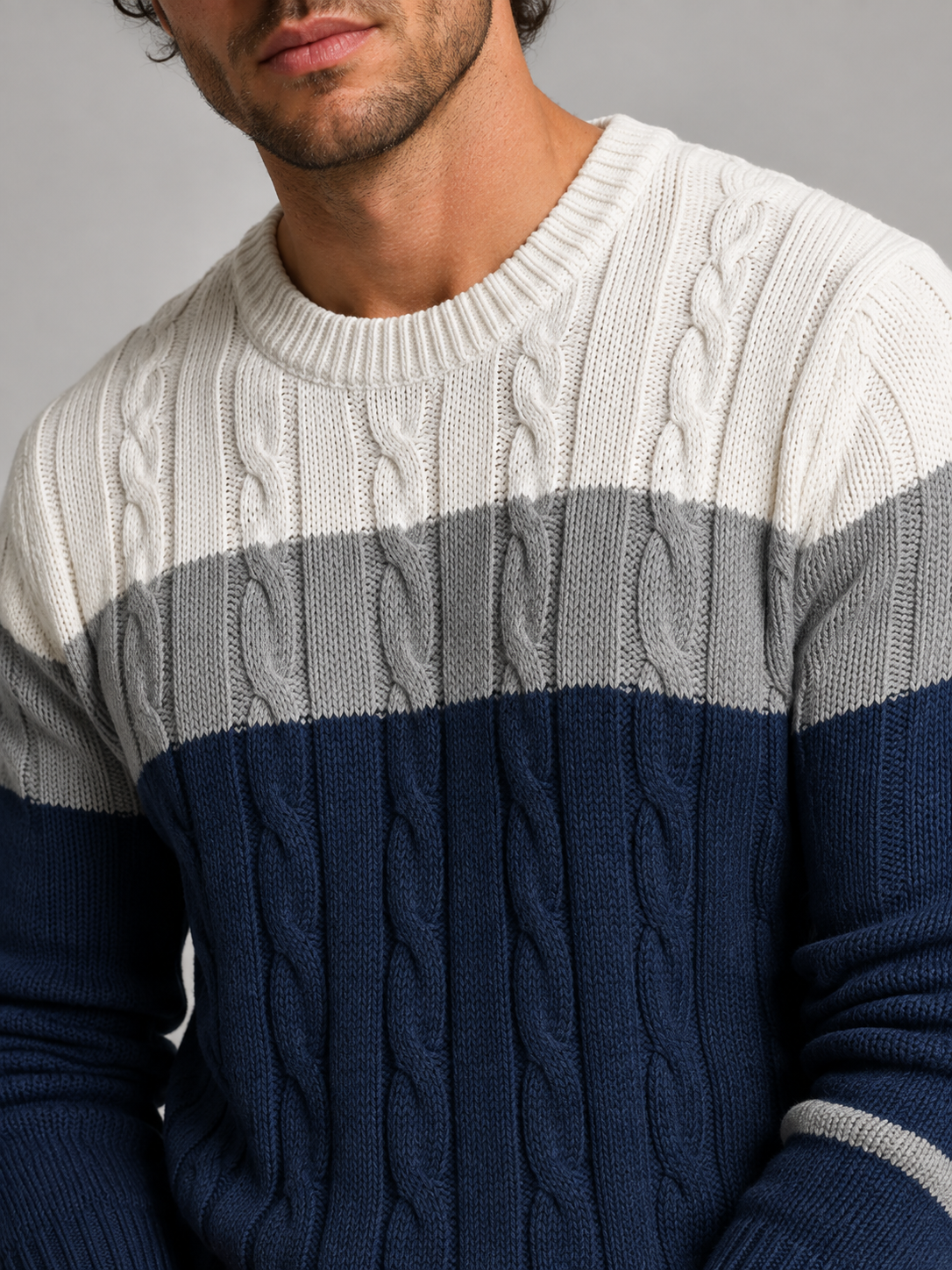 Men's Colour-Block Cable Knit Sweater