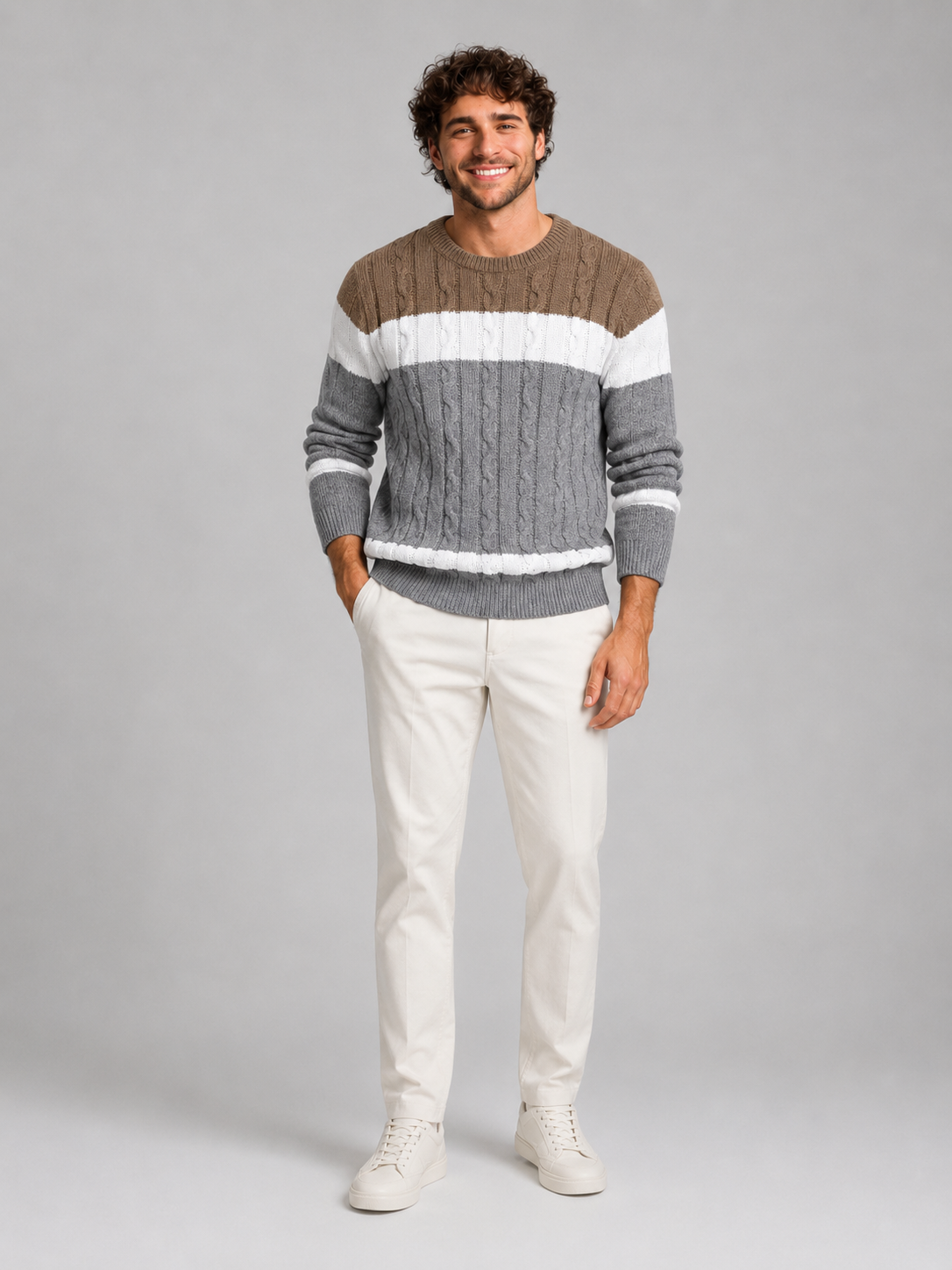 Men's Colour-Block Cable Knit Sweater