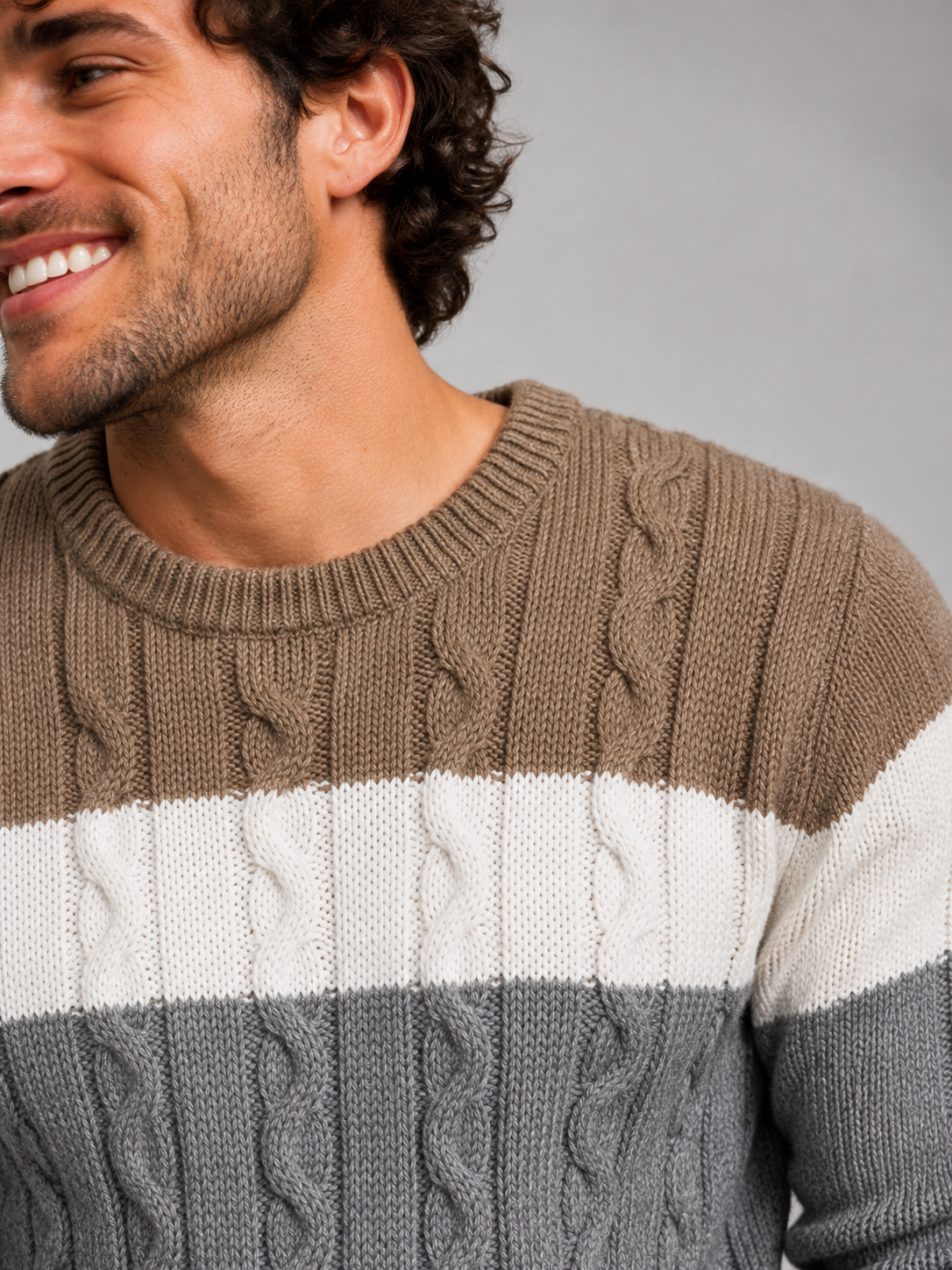Men's Colour-Block Cable Knit Sweater