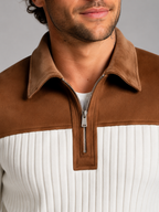 Men's Contrast Yoke Quarter-Zip Pullover