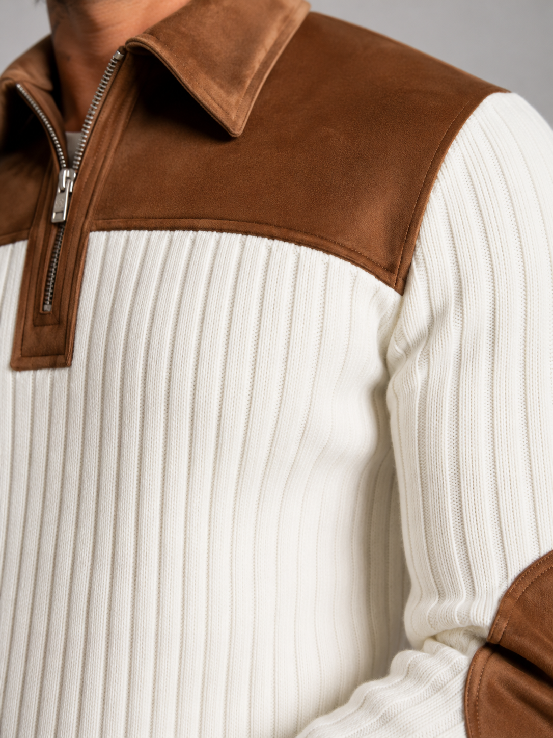 Men's Contrast Yoke Quarter-Zip Pullover