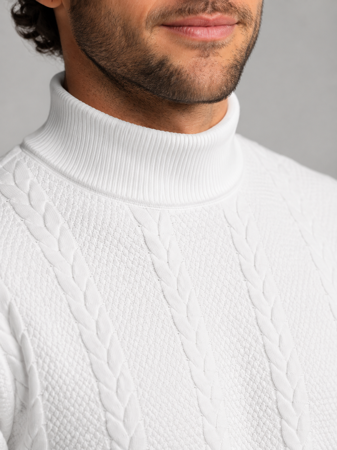 Men's Textured Knit High Neck Sweater