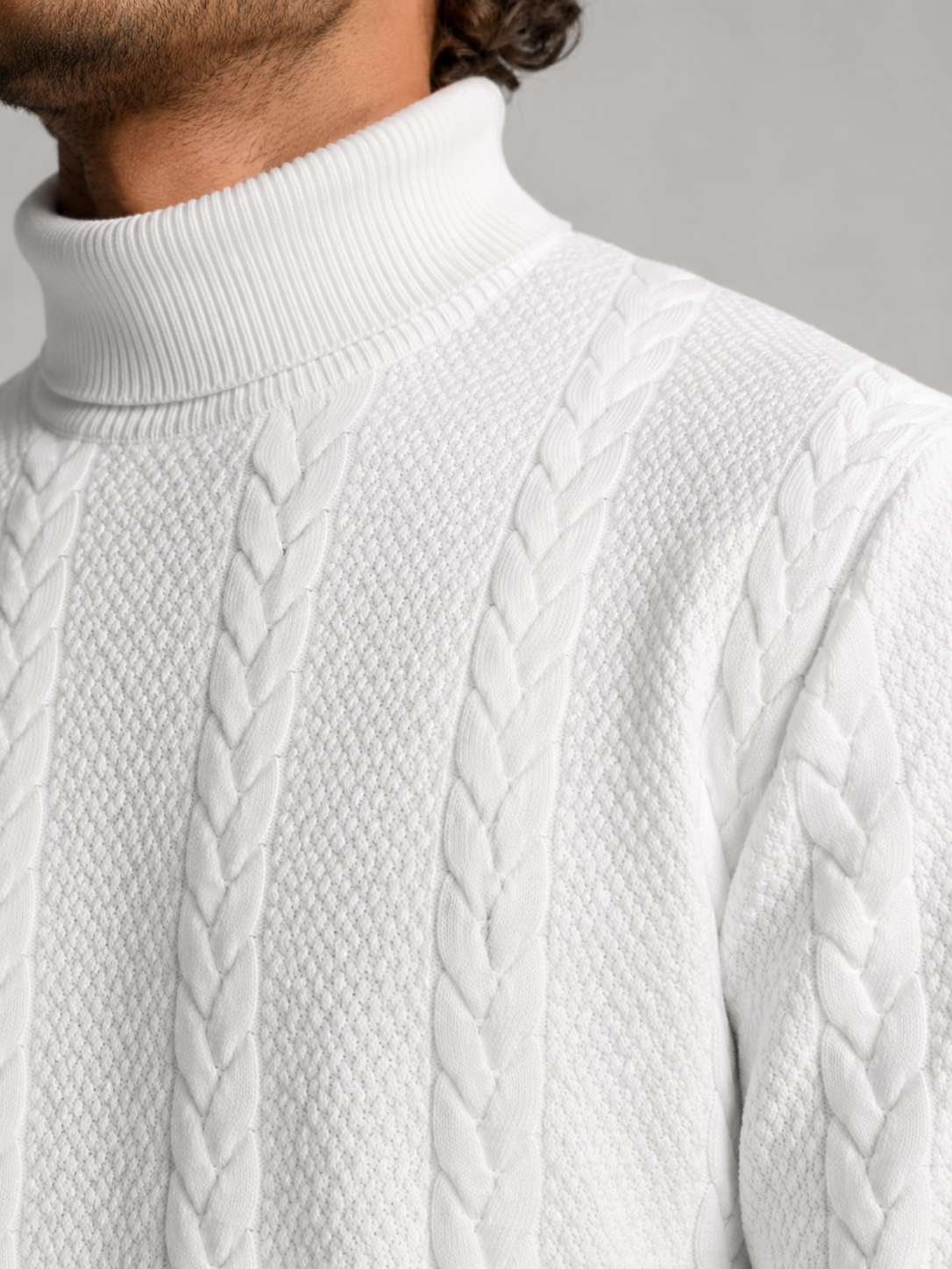 Men's Textured Knit High Neck Sweater