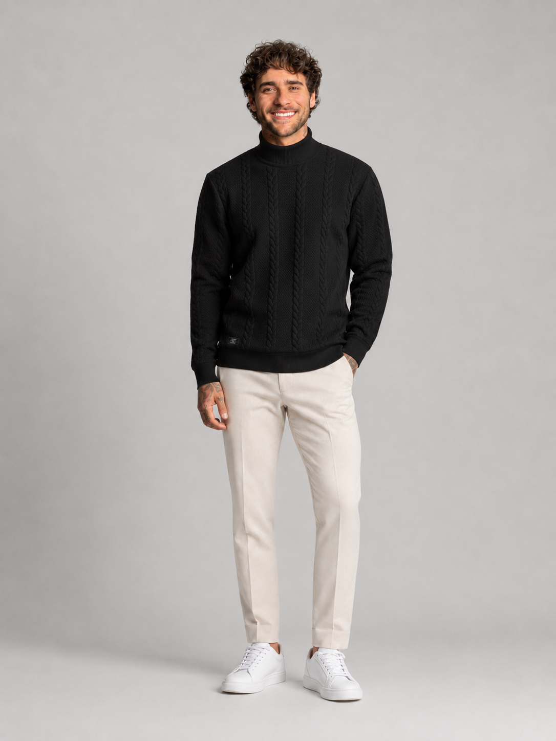 Men's Textured Knit High Neck Sweater