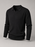Men's Ribbed Open-Collar Polo Sweater