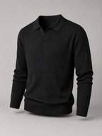 Men's Ribbed Open-Collar Polo Sweater