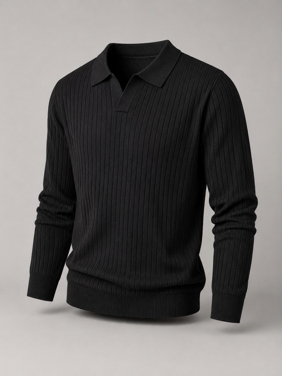 Men's Ribbed Open-Collar Polo Sweater