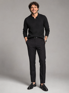 Men's Ribbed Open-Collar Polo Sweater