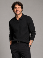 Men's Ribbed Open-Collar Polo Sweater