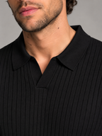 Men's Ribbed Open-Collar Polo Sweater