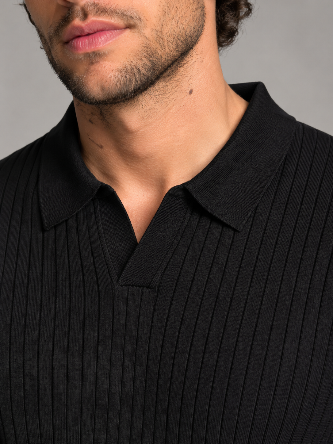Men's Ribbed Open-Collar Polo Sweater