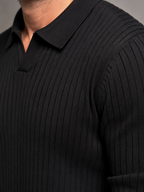 Men's Ribbed Open-Collar Polo Sweater