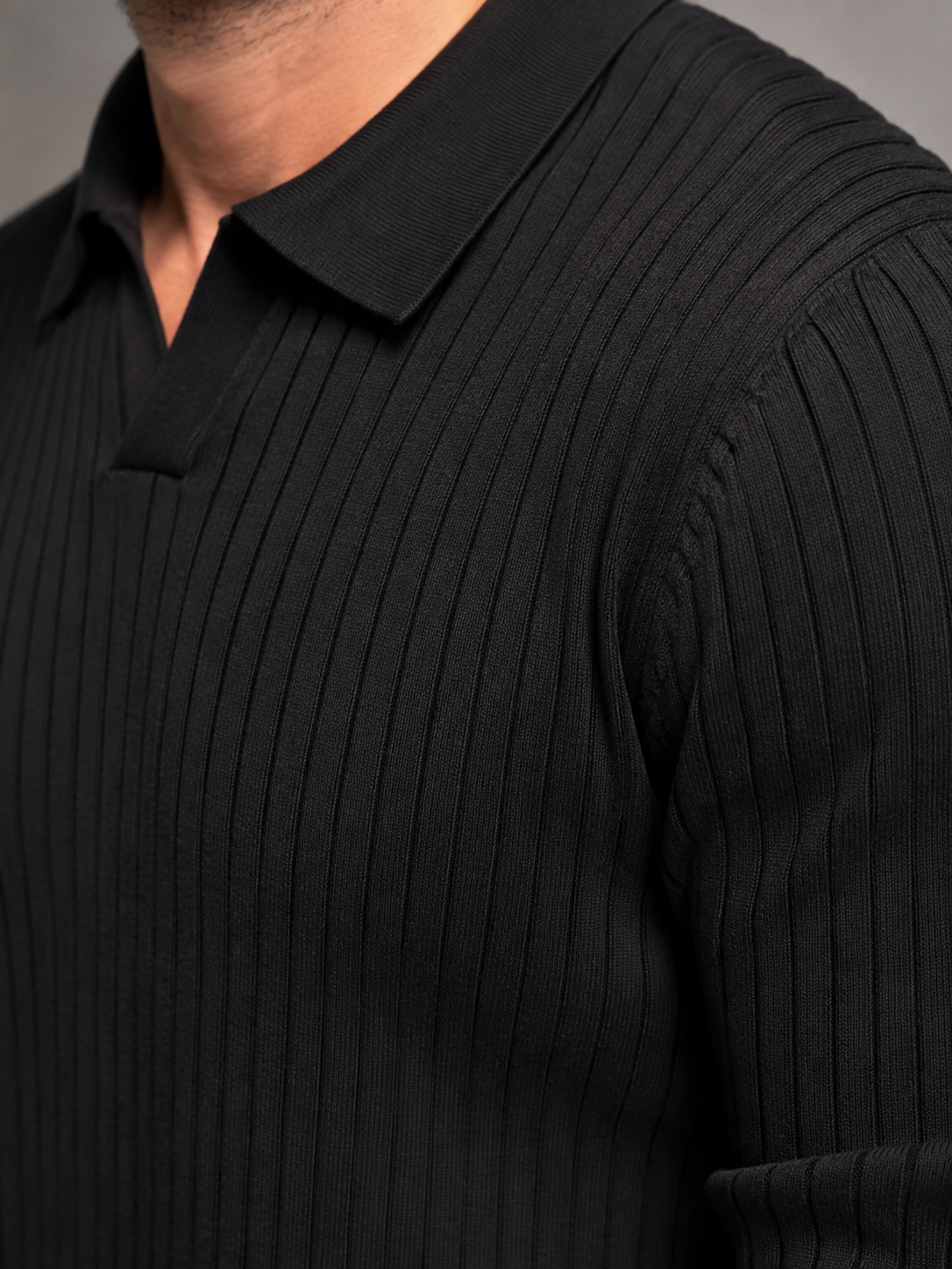 Men's Ribbed Open-Collar Polo Sweater