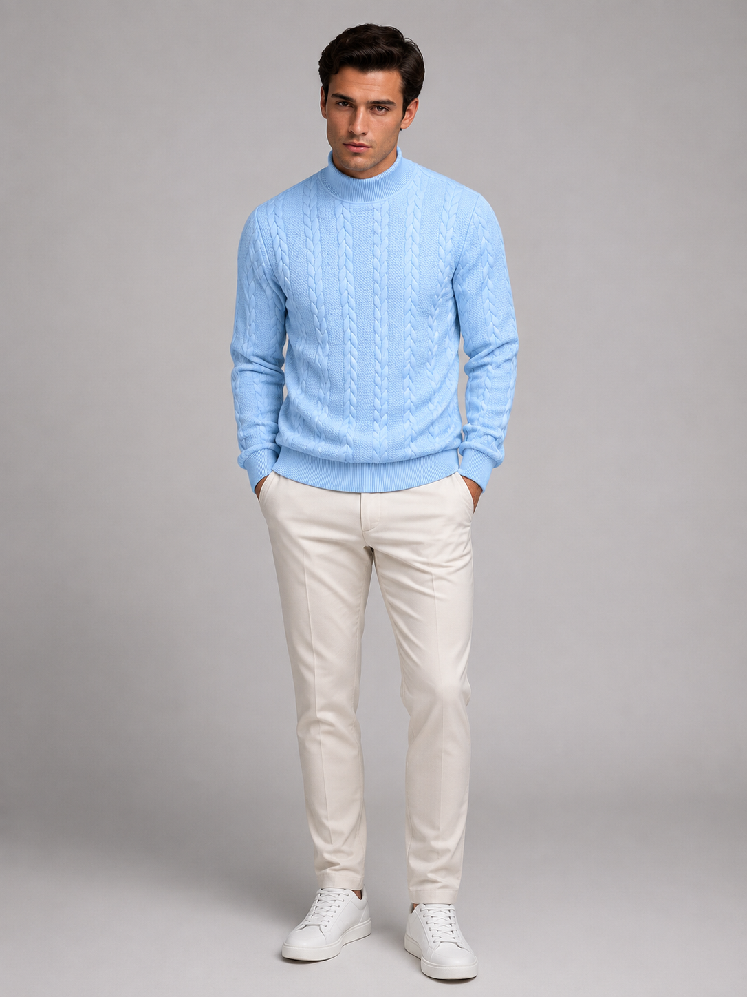Men's Cable Knit Turtleneck Sweater