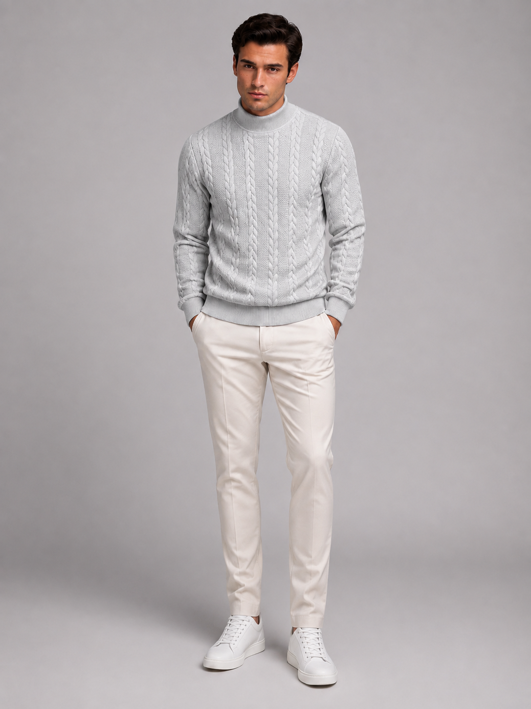 Men's Cable Knit Turtleneck Sweater