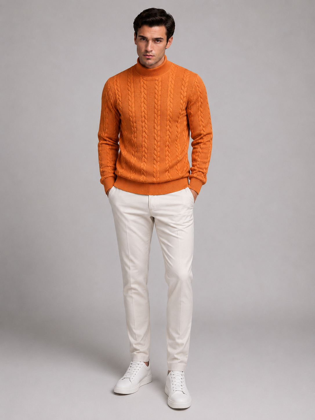 Men's Cable Knit Turtleneck Sweater