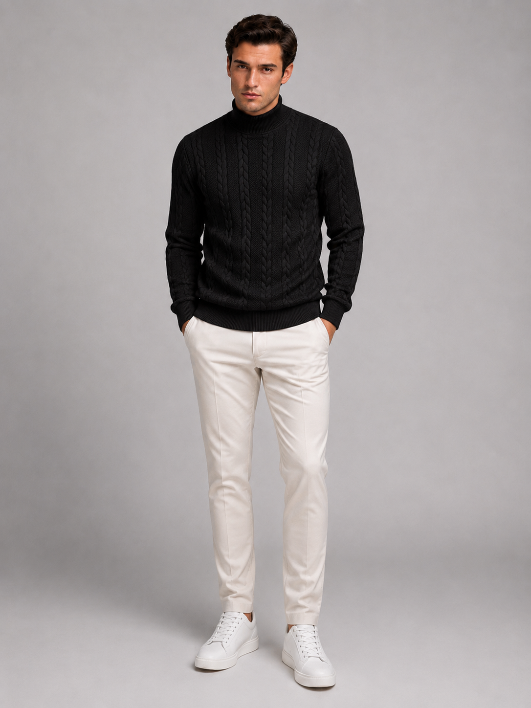 Men's Cable Knit Turtleneck Sweater