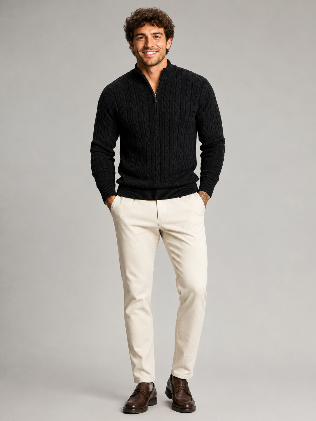Men's Cable Knit Half-Zip Sweater