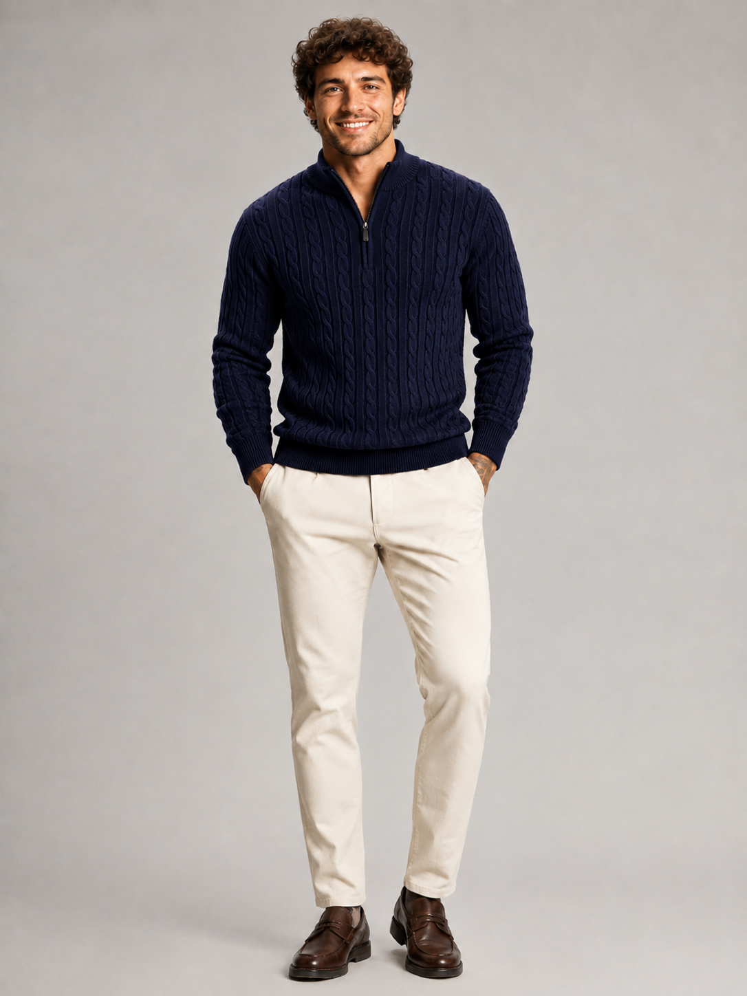 Men's Cable Knit Half-Zip Sweater